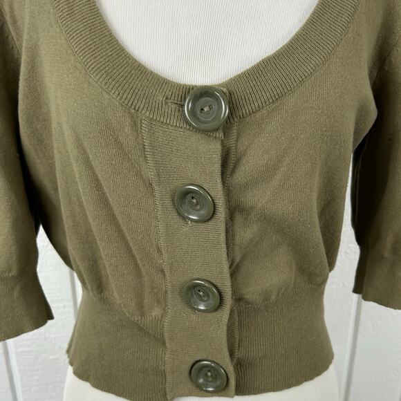 Route 66 Women Vintage 3/4 Sleeve Chunky Sweater Cardigan Cropped Green LARGE - Picture 9 of 9